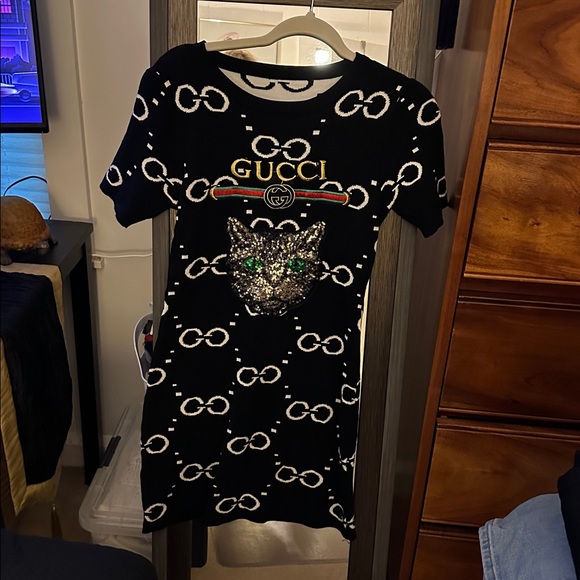 Gucci Dresses & Skirts - Gucci GG Black Dress with Glittering Cat Motif
